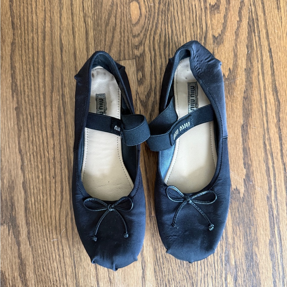Miu Miu Black Satin Ballet Flats